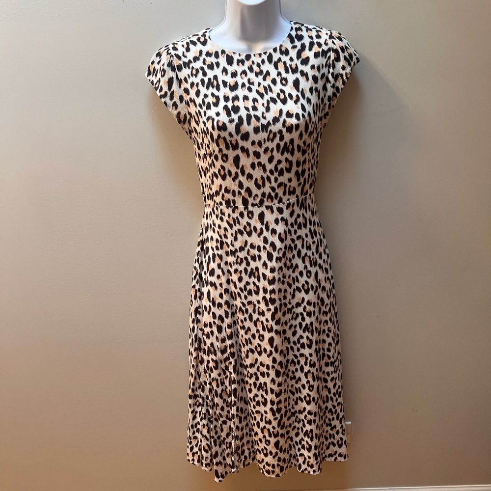 LOFT Leopard Print Midi Dress - Black and Cream